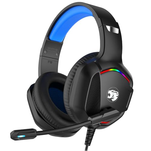 A36 Gaming Headset with Microphone for Pc Xbox One Series Xs Ps4 Ps5 Switch Stereo Wired Noise Cancelling OverEar Headphones with Mic for Computer Laptop Mac Nintendo Gamer Blue