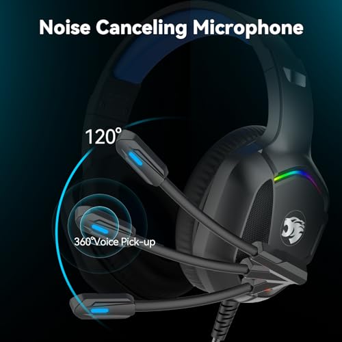 A36 Gaming Headset with Microphone for Pc Xbox One Series Xs Ps4 Ps5 Switch Stereo Wired Noise Cancelling OverEar Headphones with Mic for Computer Laptop Mac Nintendo Gamer Blue