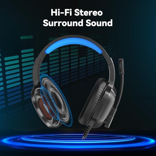 A36 Gaming Headset with Microphone for Pc Xbox One Series Xs Ps4 Ps5 Switch Stereo Wired Noise Cancelling OverEar Headphones with Mic for Computer Laptop Mac Nintendo Gamer Blue