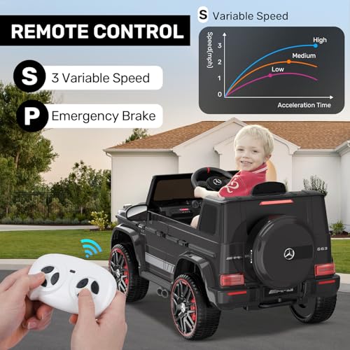 ANPABO Licensed MercedesBenz G63 Car for Kids 12V Ride on Car wParent Remote Control Low Battery Voice Prompt LED Headlight Music Player  Horn Soft Start Kids Electric Vehicle Black