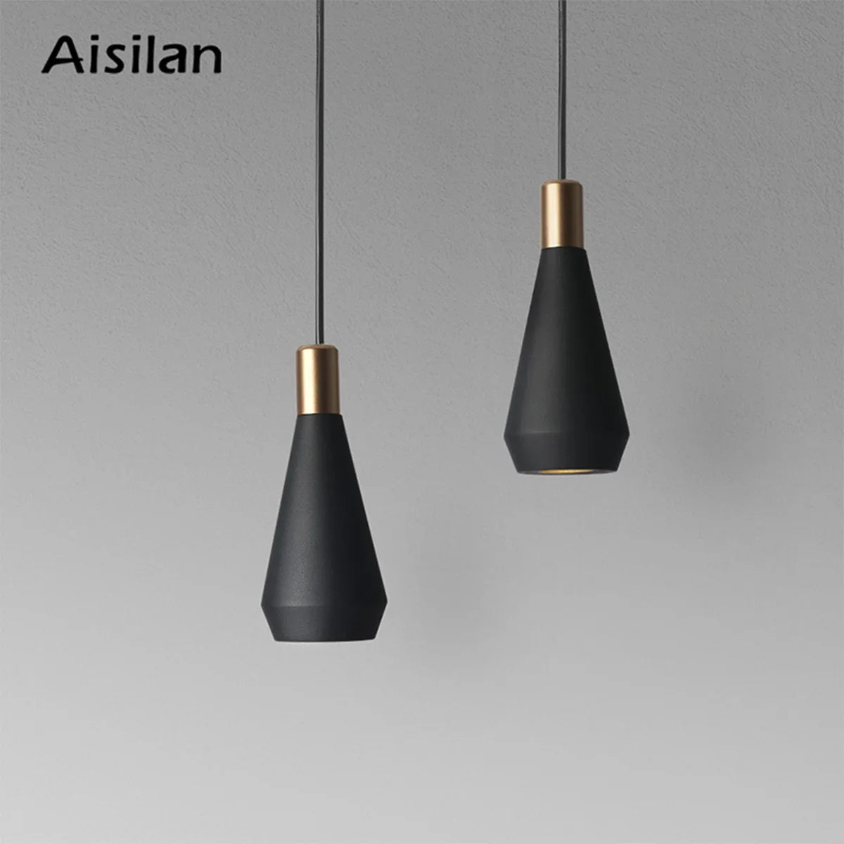 Aisilan LED Luxury Pendant Lamp Modern Kitchen Bedroom Table Dining Room Hanging Light Home Chandelier Black Metal Lampshade