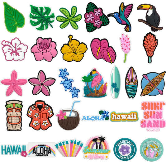 1/30PCS Shoe Charms New Hawaiian Style Flower Surf Board Women Men Cute Shoe Decoration Shoe Accessories Pins for Clog Kawaii