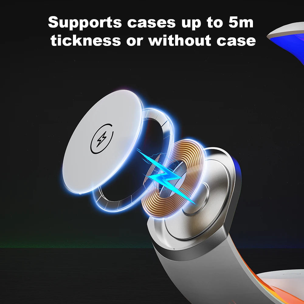 3 in 1 Magnetic Wireless Charger Stand For iPhone 15 14 Pro Airpods Apple Watch 15W Fast Charging RGB Light Station Holder