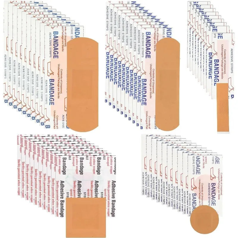 100Pcs PE Waterproof Band Aid All Size Skin Adhesive Bandages First Aid Wound Plaster Home Travel Outdoor Camp Emergency Kits